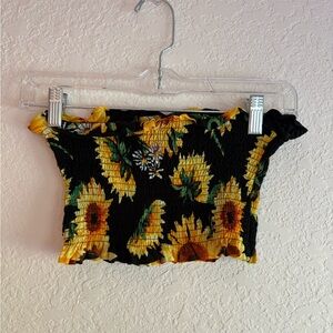 Sunflower Print Black Crop Top